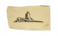 Entwurfsskizze Mendelsohns für den Einsteinturm aus dem Jahr 1920 (Feder, schwarze Tusche auf Transparentpapier)
