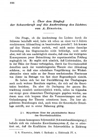 Erste Seite von Einsteins Aufsatz Über den Einfluß der Schwerkraft auf die Ausbreitung des Lichts